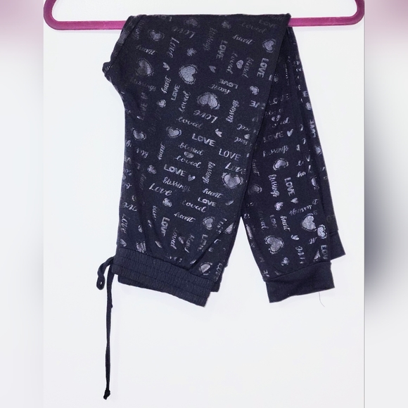 ShoSho size10 Black Joggers w/ Silver ❤️ & the word Love all over. Drawstring at - Picture 7 of 8